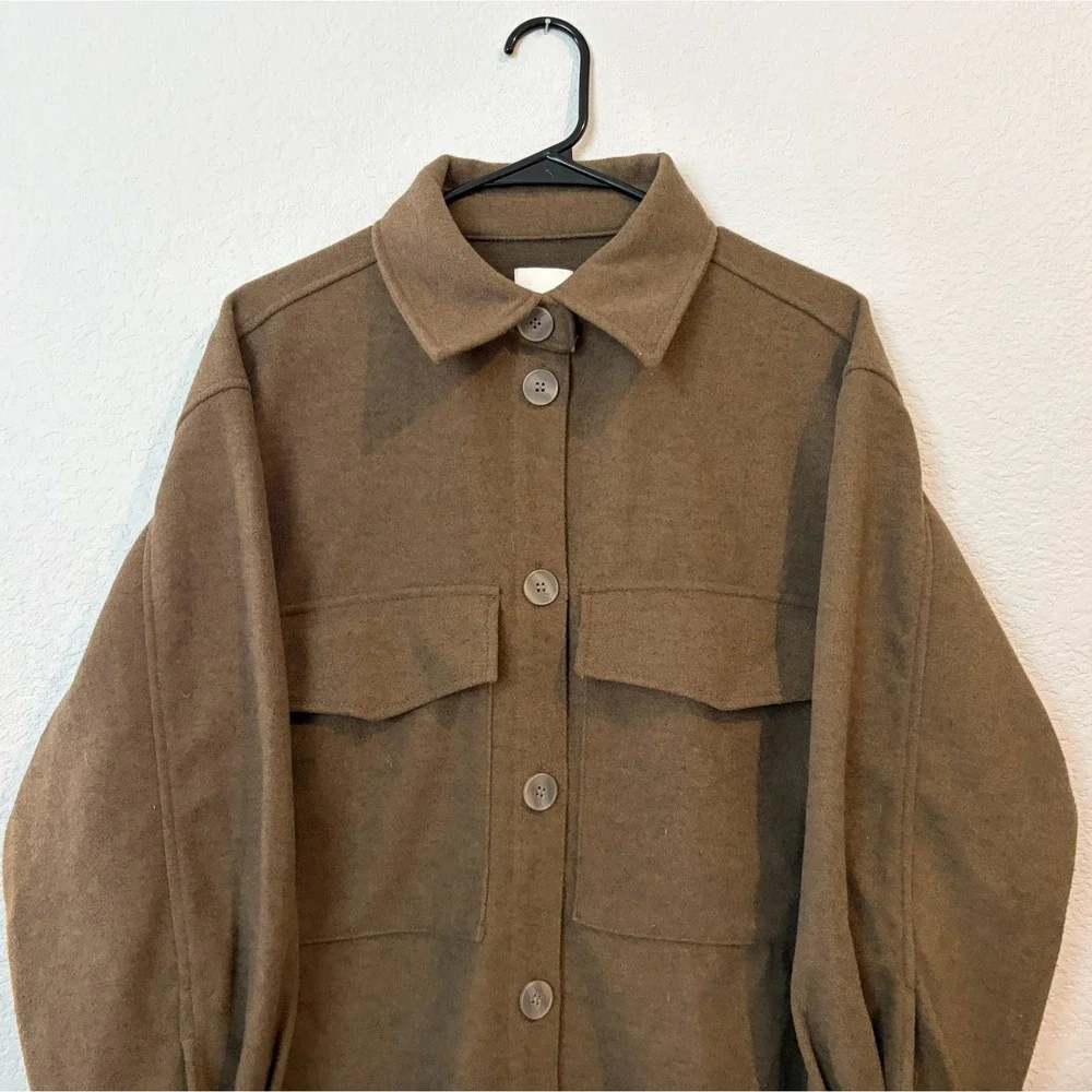 H&M Brown Longline Shacket Oversized Shirt‎ Jacket Button Front SMALL